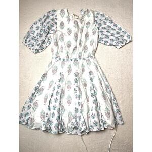 Christian Lacroix Women's Cottage Floral Ruffle Corset Tie Back Puff Sleeve M